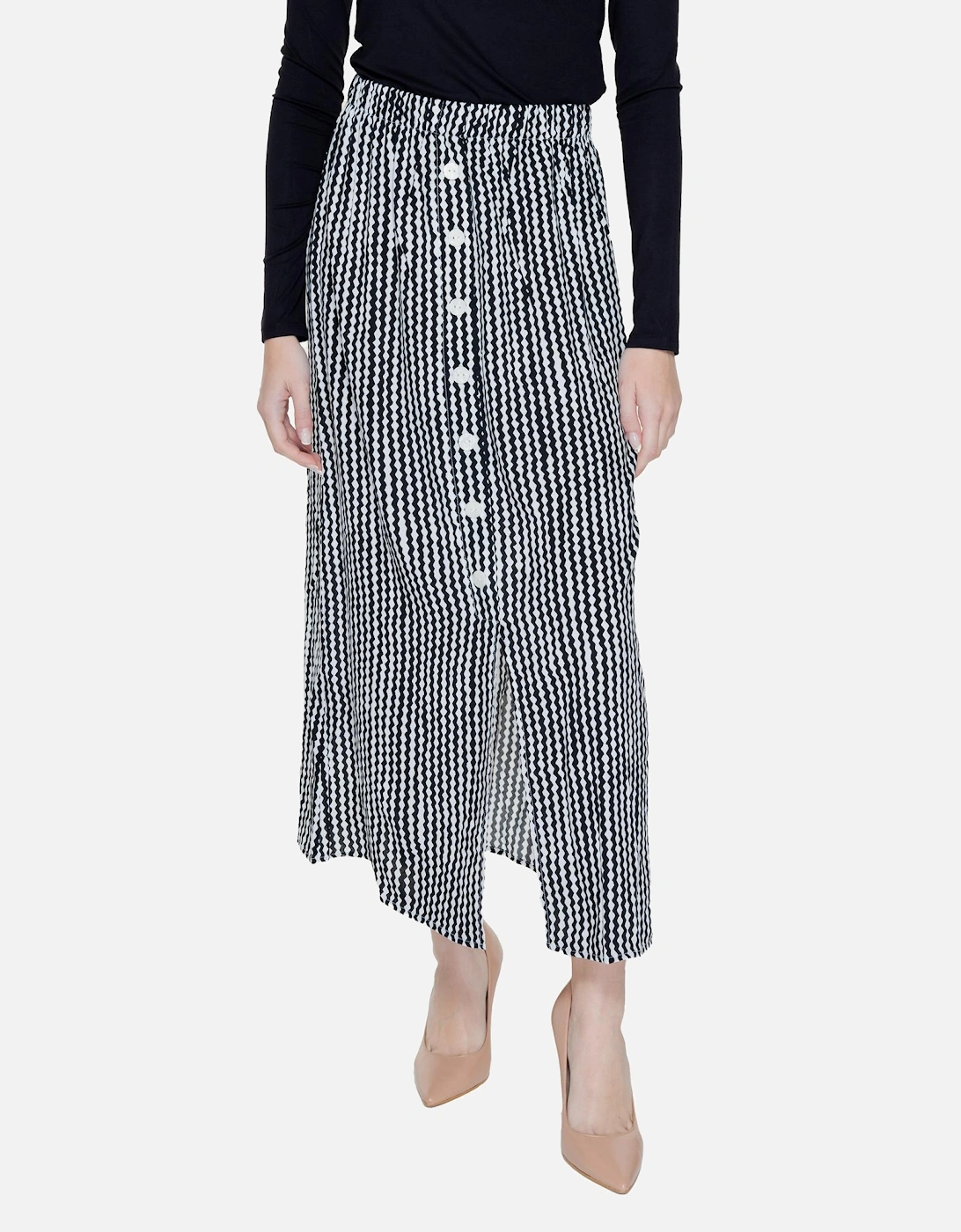 Geometric Black Buttoned Skirt - 100% Viscose Women