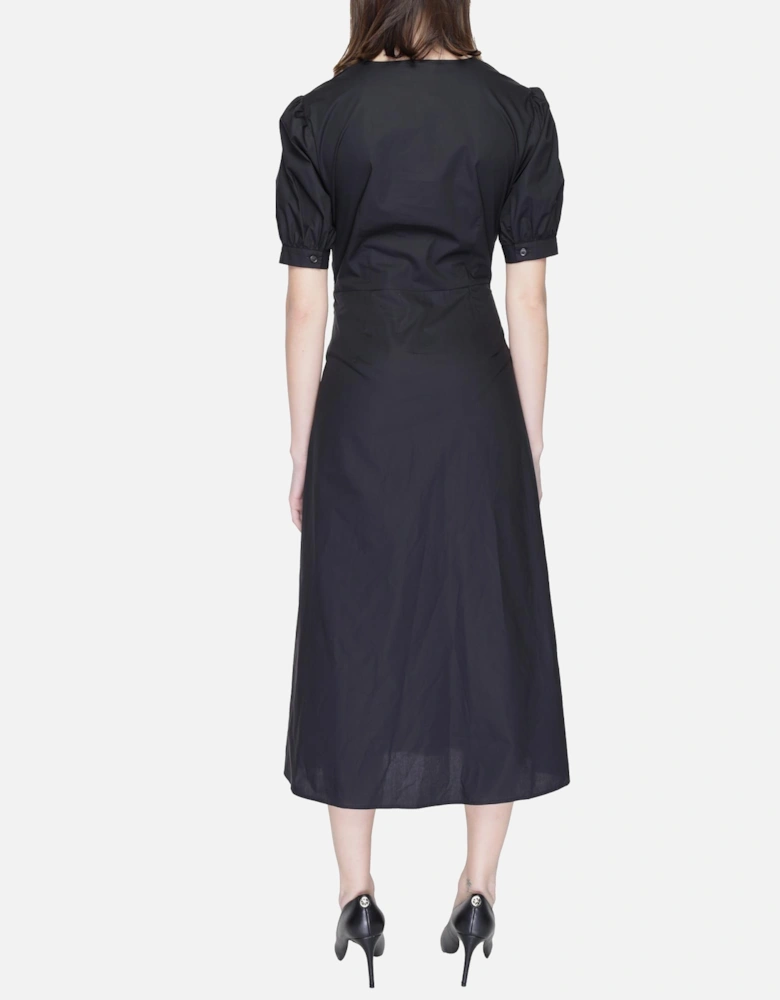 Black Cotton V-Neck Printed Dress Women Dresses
