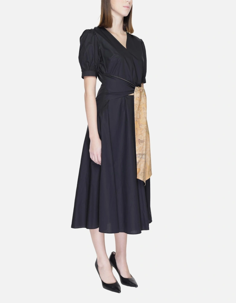 Black Cotton V-Neck Printed Dress Women Dresses
