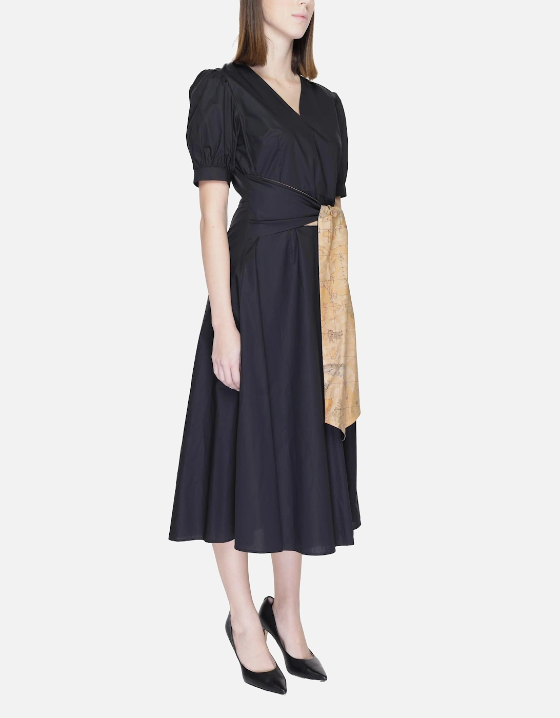 Black Cotton V-Neck Printed Dress Women Dresses