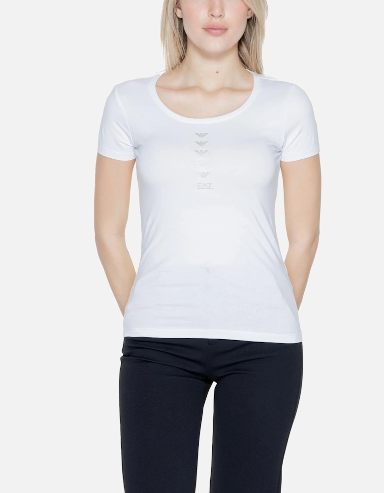 Womens White Printed T-shirt with Short Sleeves Shirts
