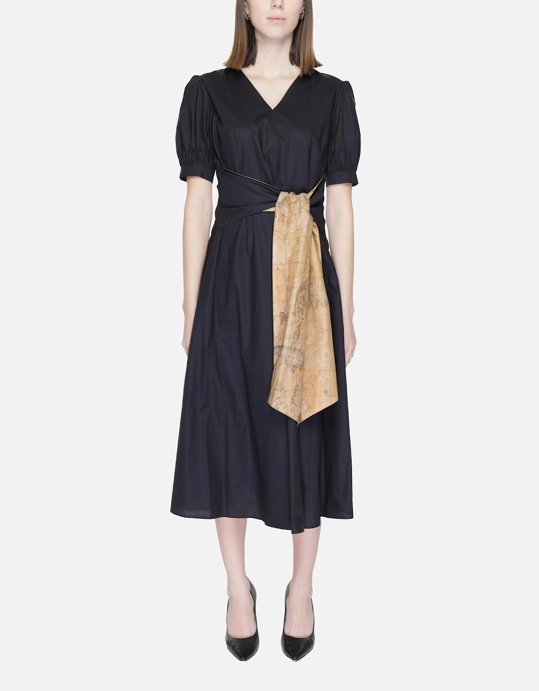Black Cotton V-Neck Printed Dress Women Dresses, 4 of 3