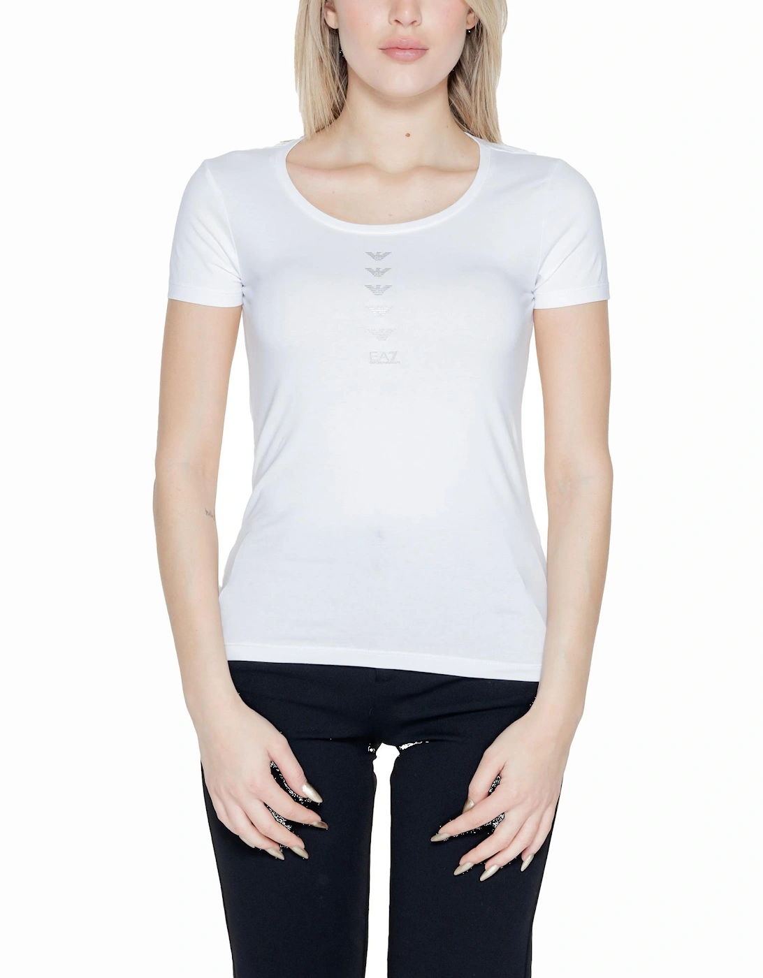 Womens White Printed T-shirt with Short Sleeves Shirts, 4 of 3