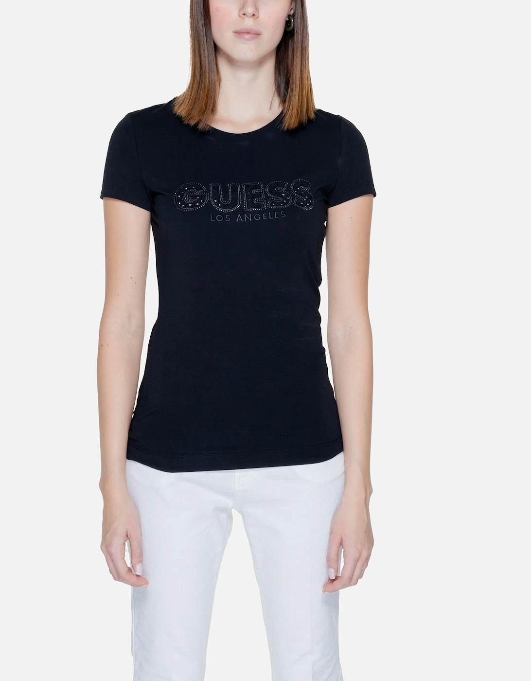 Black Printed Round Neck T-Shirt Women Shirts, 4 of 3