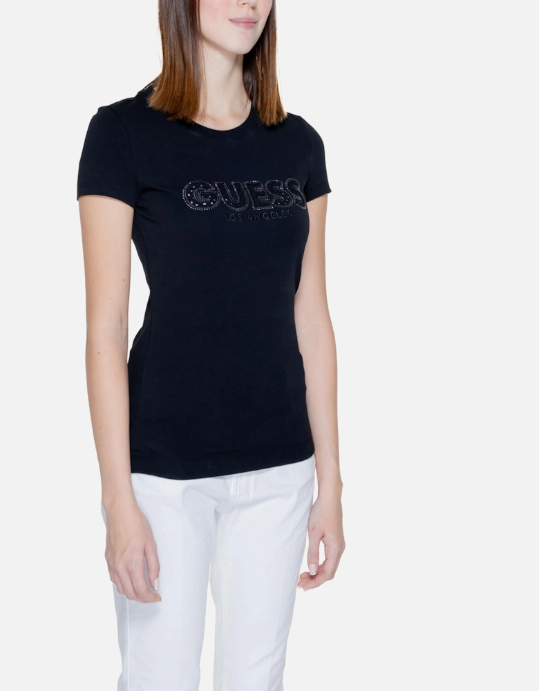 Black Printed Round Neck T-Shirt Women Shirts