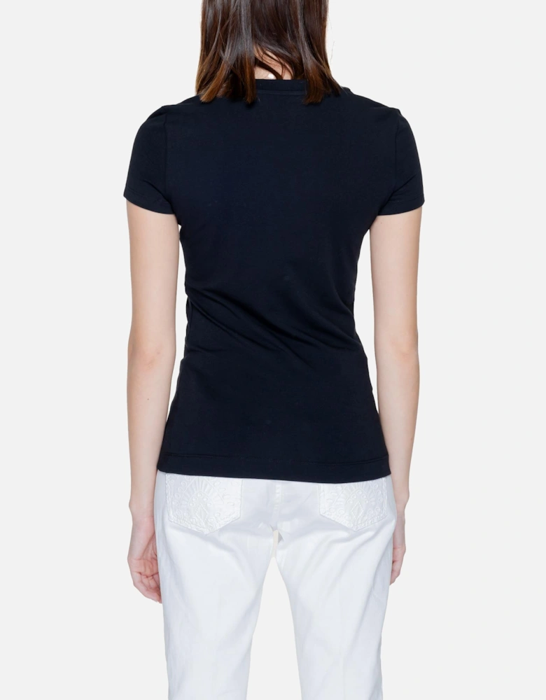 Black Printed Round Neck T-Shirt Women Shirts