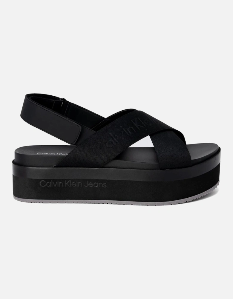 Womens Black Open Toe Sandals with Buckle/Bow Fastening and Rubber