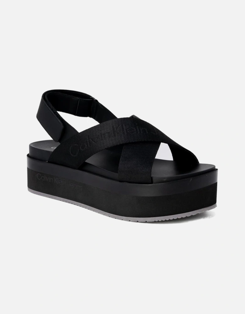 Womens Black Open Toe Sandals with Buckle/Bow Fastening and Rubber