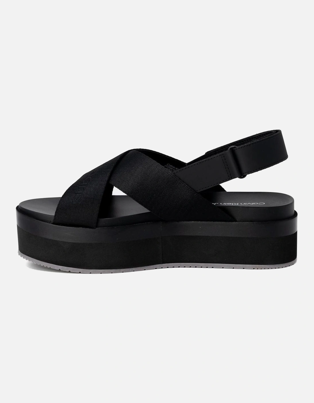 Womens Black Open Toe Sandals with Buckle/Bow Fastening and Rubber