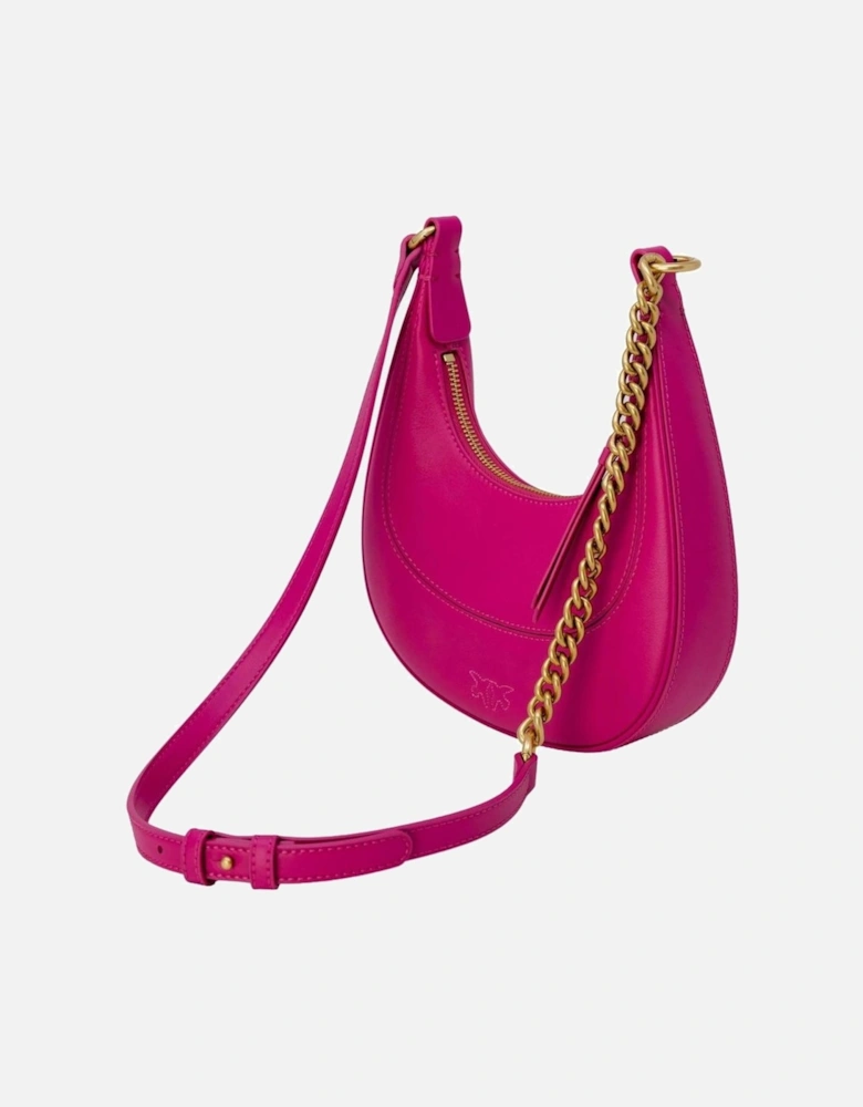 Pink Leather Shoulder Bag with Zip Fastening Women