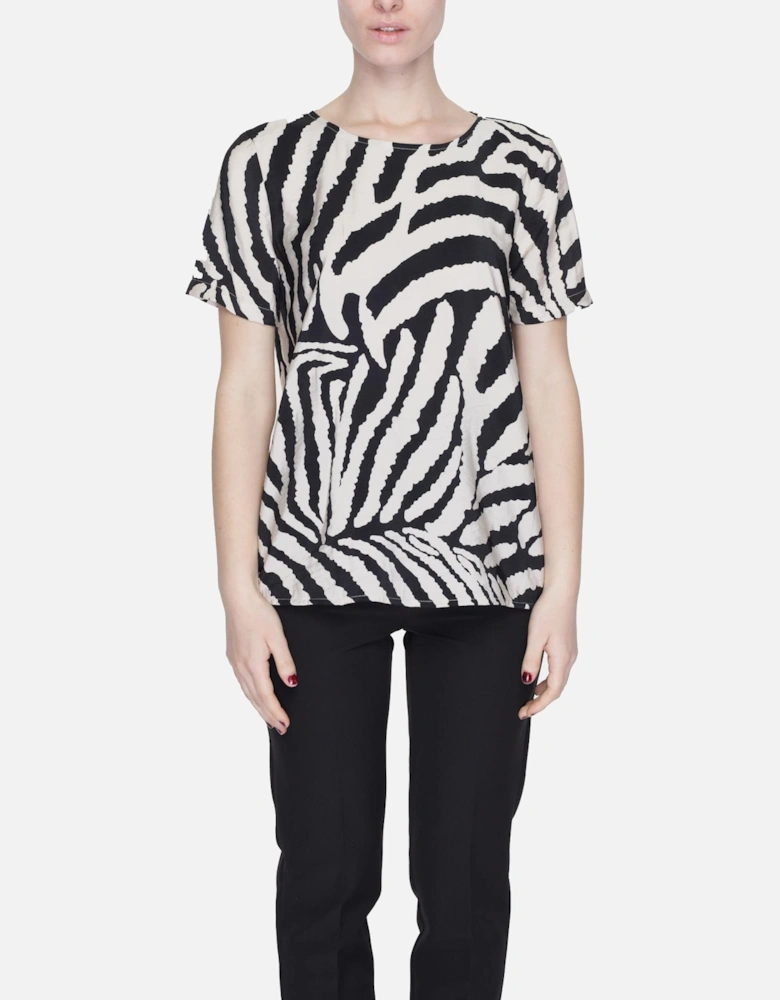 Leopard Print Beige T-Shirt with Short Sleeves and Round Neckline