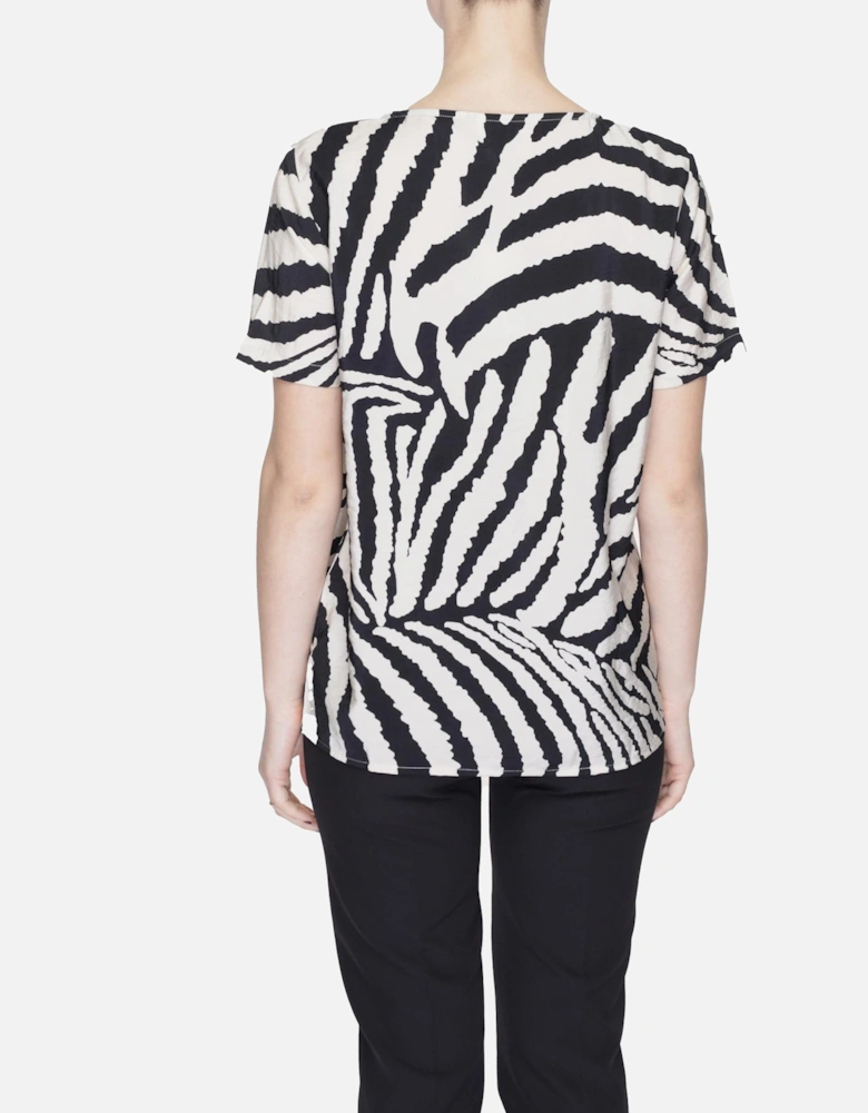 Leopard Print Beige T-Shirt with Short Sleeves and Round Neckline