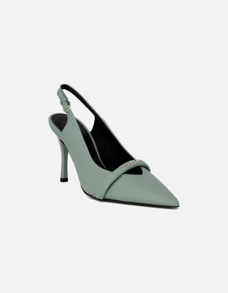 Green Pointed Toe Leather Pumps Women