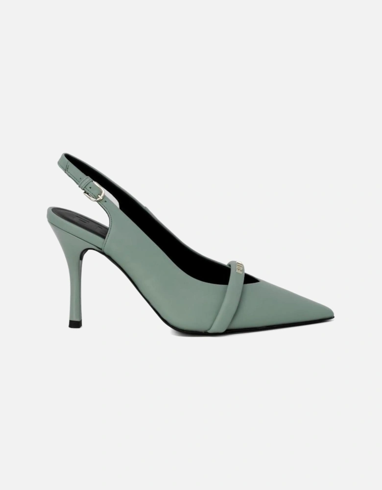 Green Pointed Toe Leather Pumps Women