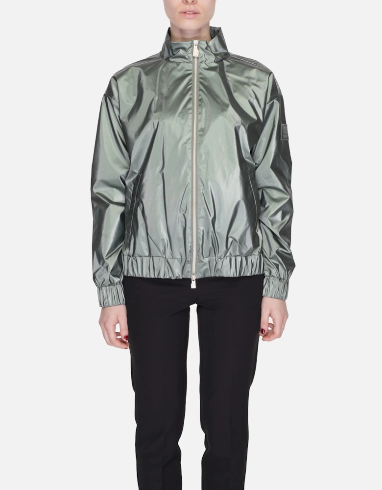 Green Zip-Up Blazer with Front Pockets Women