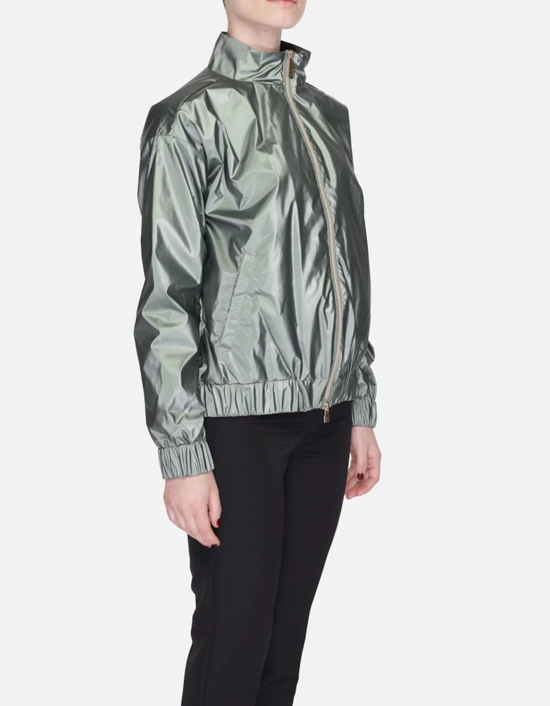 Green Zip-Up Blazer with Front Pockets Women