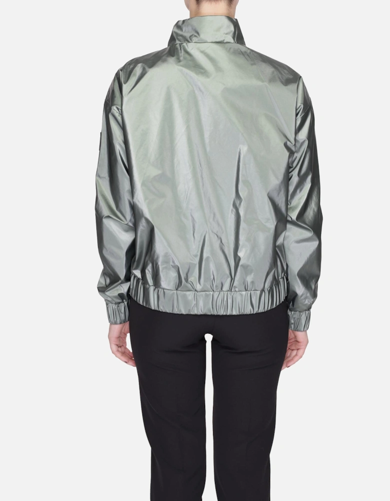 Green Zip-Up Blazer with Front Pockets Women