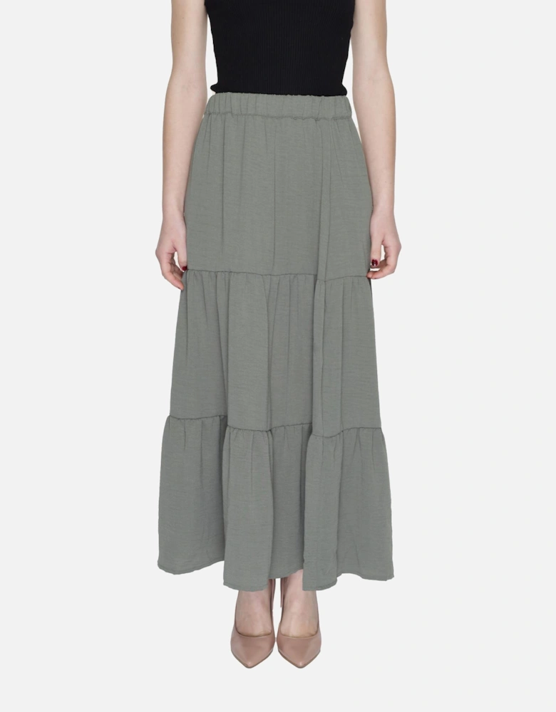 Green Plain Slip-On Skirt Women