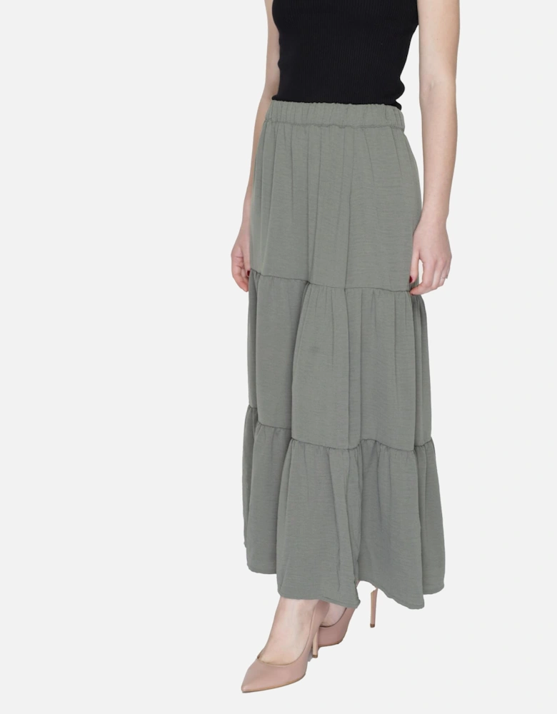 Green Plain Slip-On Skirt Women