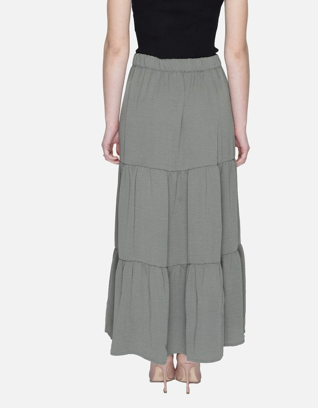 Green Plain Slip-On Skirt Women