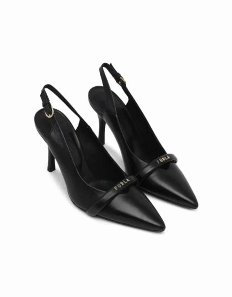 Luna Slingback Pumps - Black Leather Heels Women