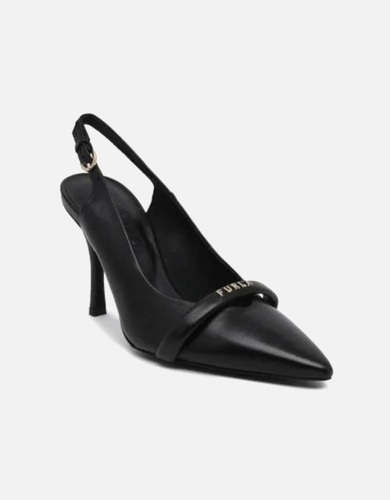 Luna Slingback Pumps - Black Leather Heels Women