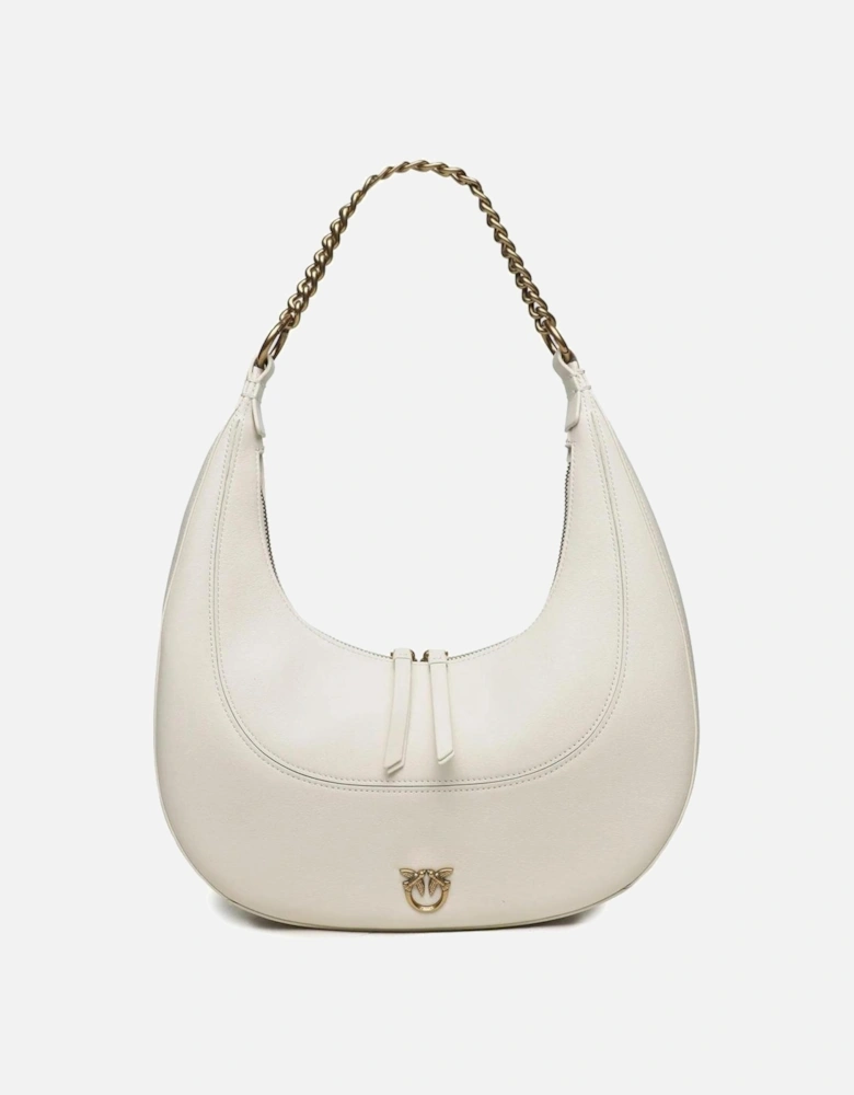 White Leather Shoulder Bag with Zip Fastening Women