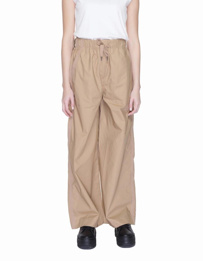 Beige Cotton Trousers with Zip and Button Fastening Women