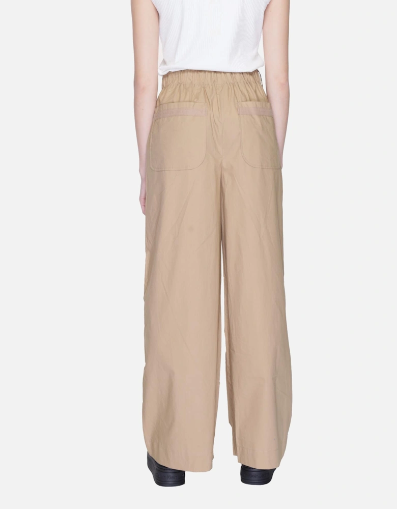 Beige Cotton Trousers with Zip and Button Fastening Women