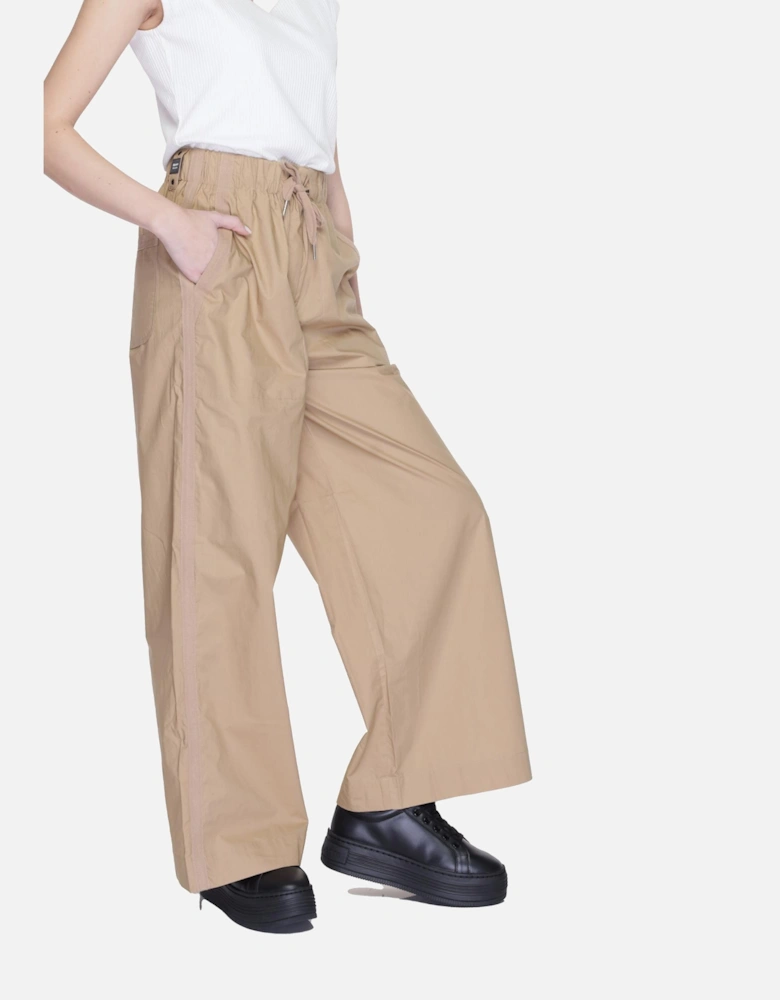 Beige Cotton Trousers with Zip and Button Fastening Women
