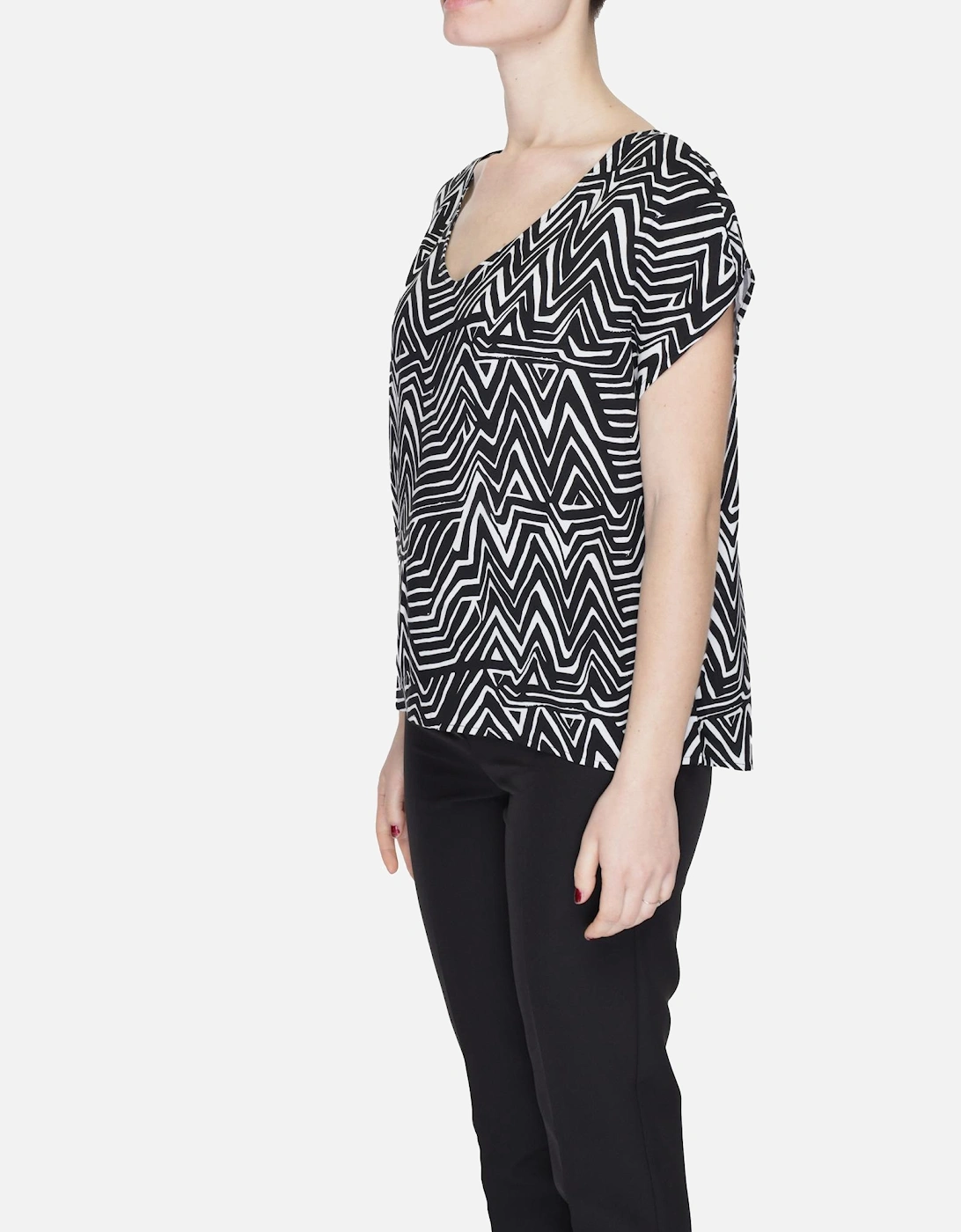 Geometric V-Neck T-Shirt in Black Women Shirts