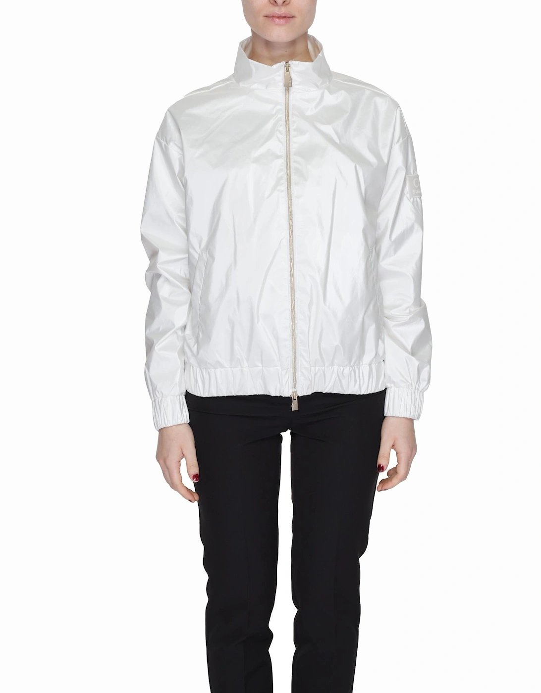 White Polyester Zip-Up Jacket with Front Pockets Women Jackets, 4 of 3