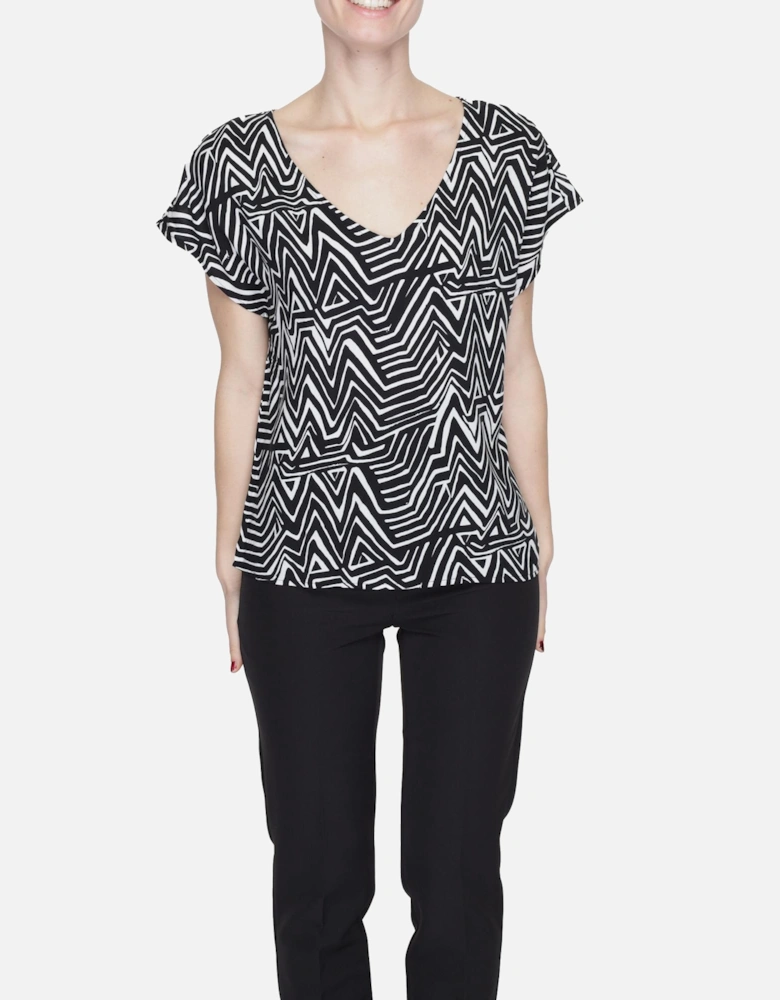 Geometric V-Neck T-Shirt in Black Women Shirts