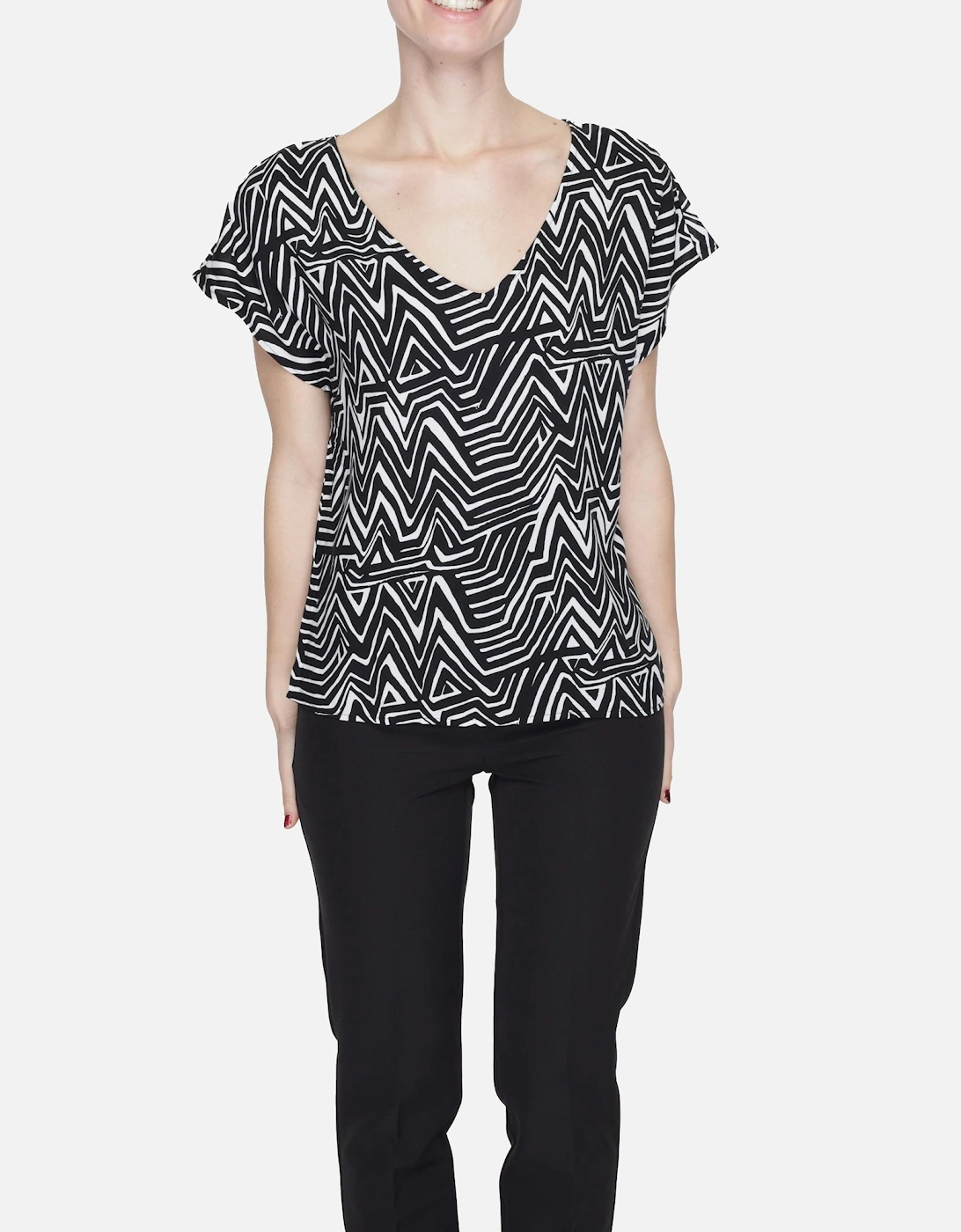 Geometric V-Neck T-Shirt in Black Women Shirts, 4 of 3