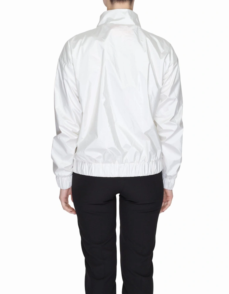 White Polyester Zip-Up Jacket with Front Pockets Women Jackets