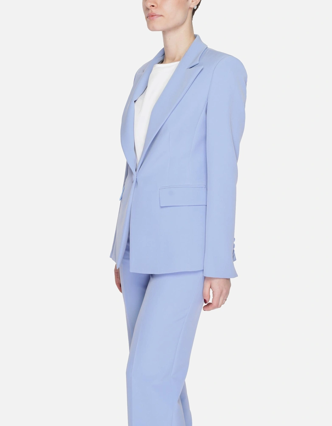 Womens Plain Lilac Blazer with Button Fastening and Lapel Collar -