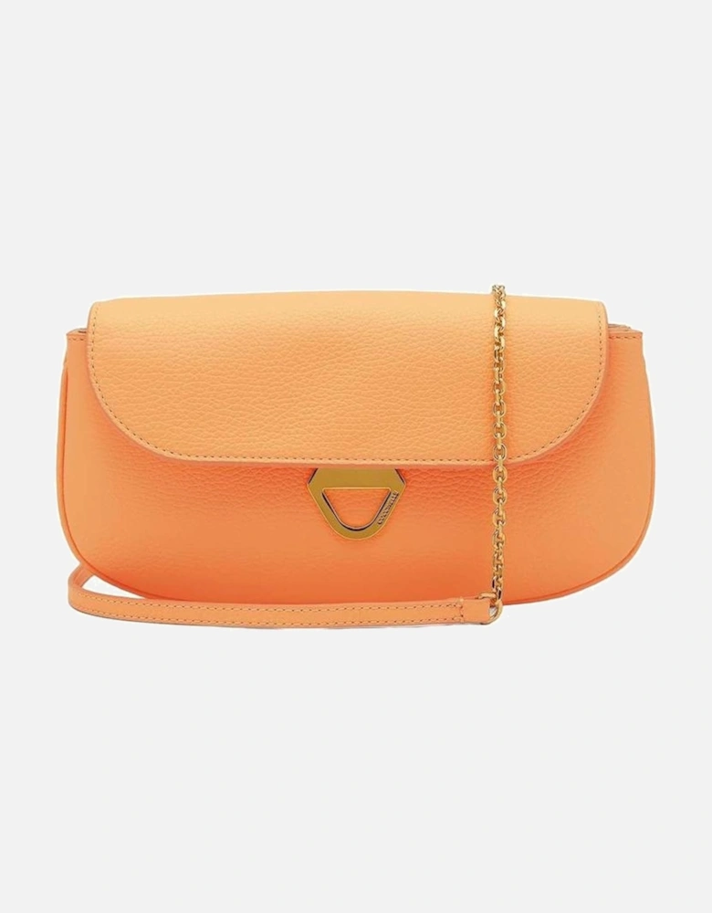 Orange Leather Shoulder Bag with Clip Fastening Women