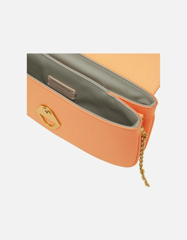 Orange Leather Shoulder Bag with Clip Fastening Women