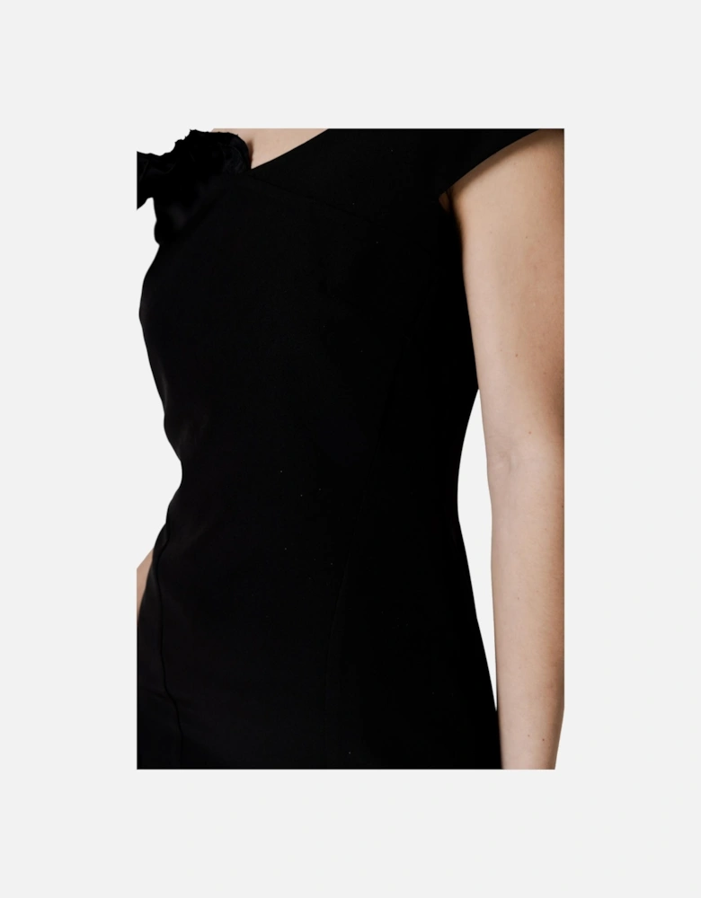 Black Boat Neck Dress with Zip Fastening Women Dresses