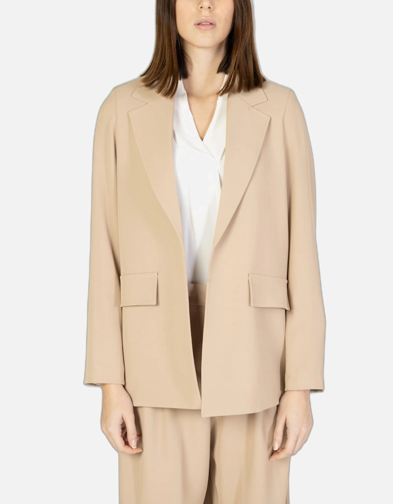 Beige Lapel Collar Long Sleeve Blazer Women