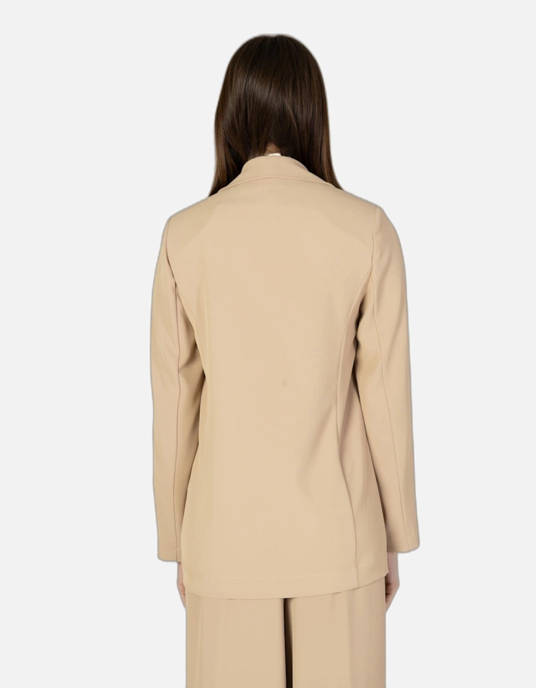 Beige Lapel Collar Long Sleeve Blazer Women