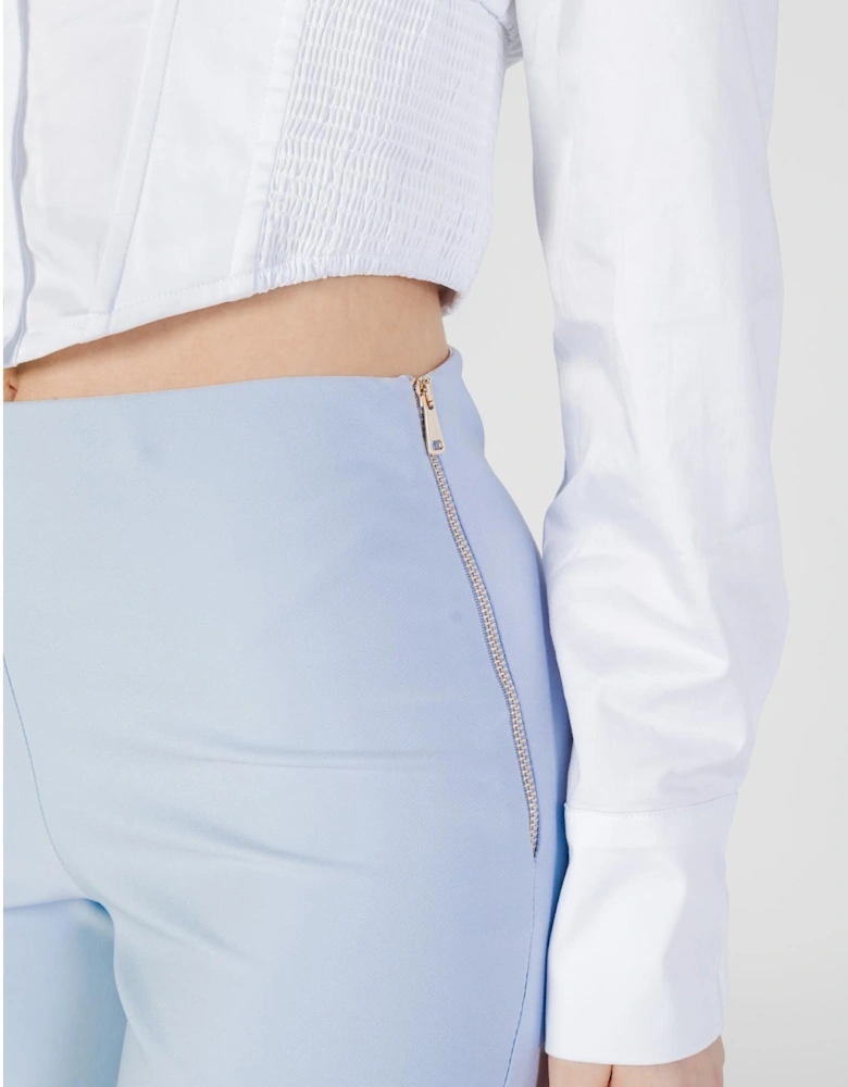 Light Blue Zipper Trousers Women