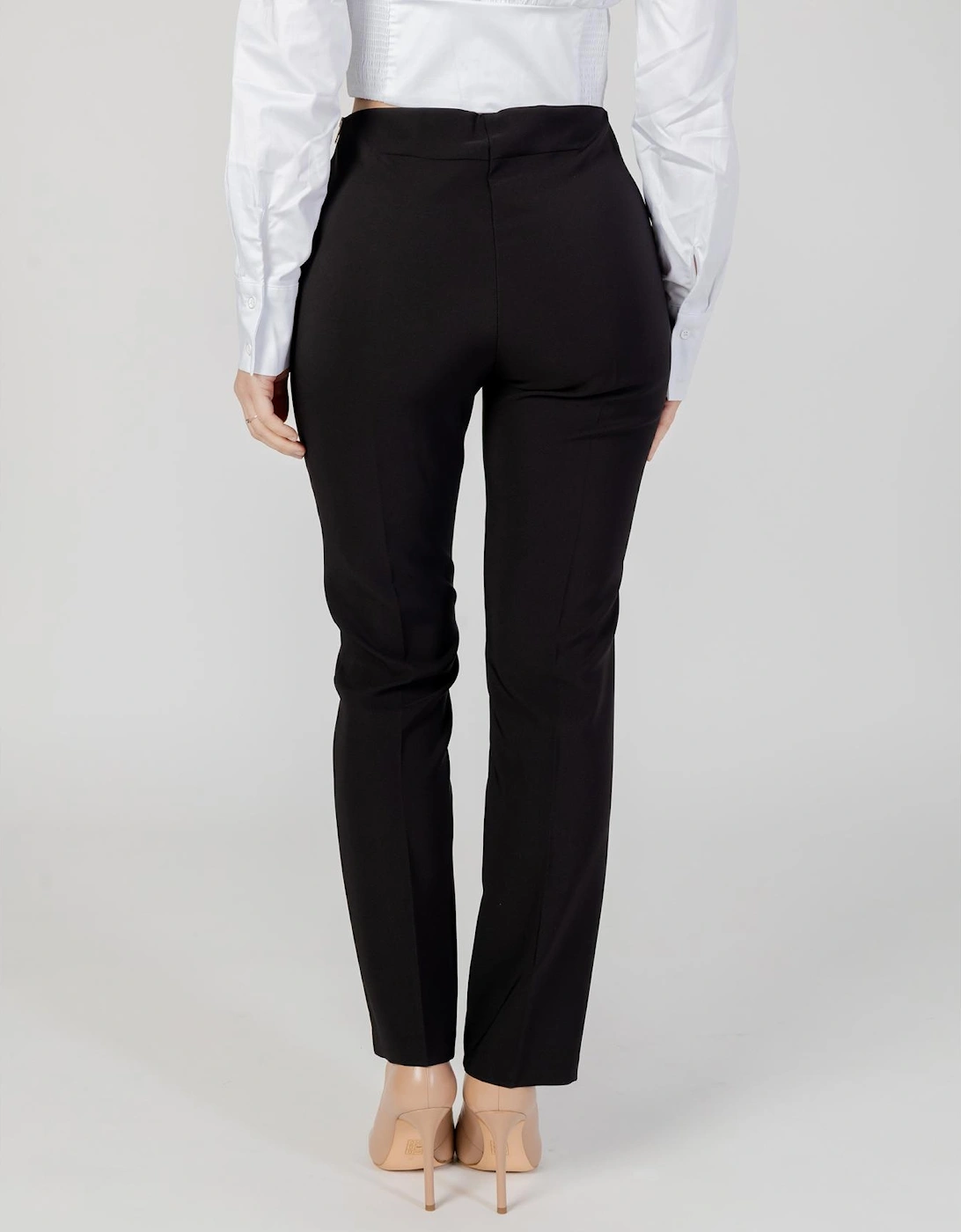 Black Zip Fastening Trousers with Polyester and Elastane Composition