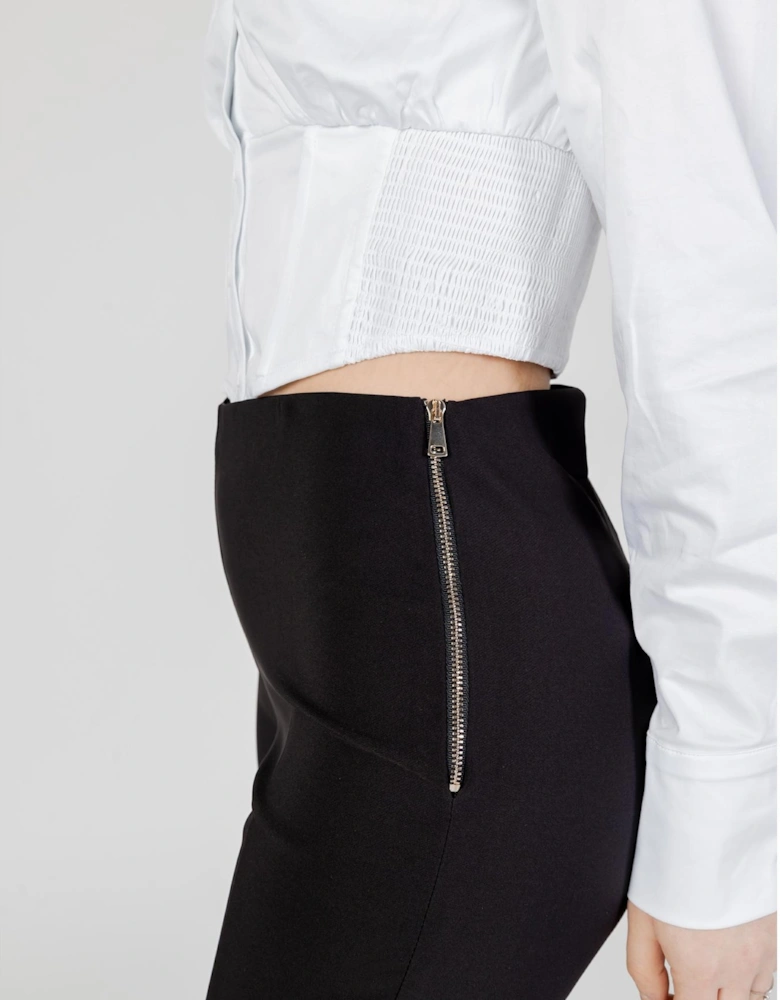 Black Zip Fastening Trousers with Polyester and Elastane Composition