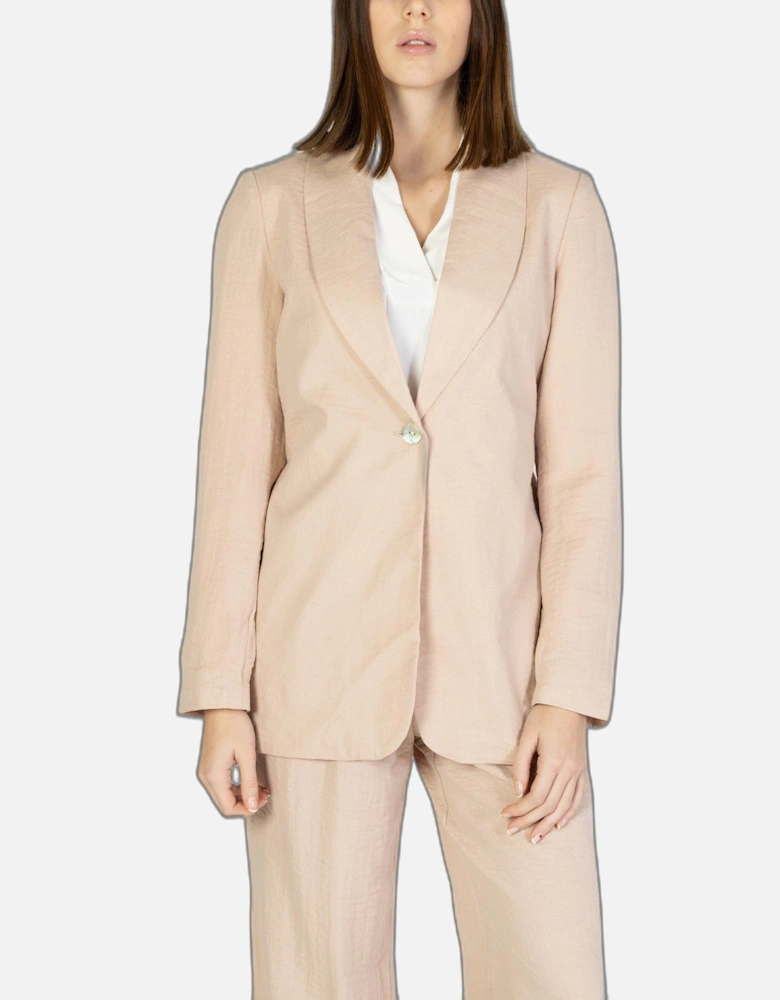 Plain Pink Blazer with Button Fastening for Women