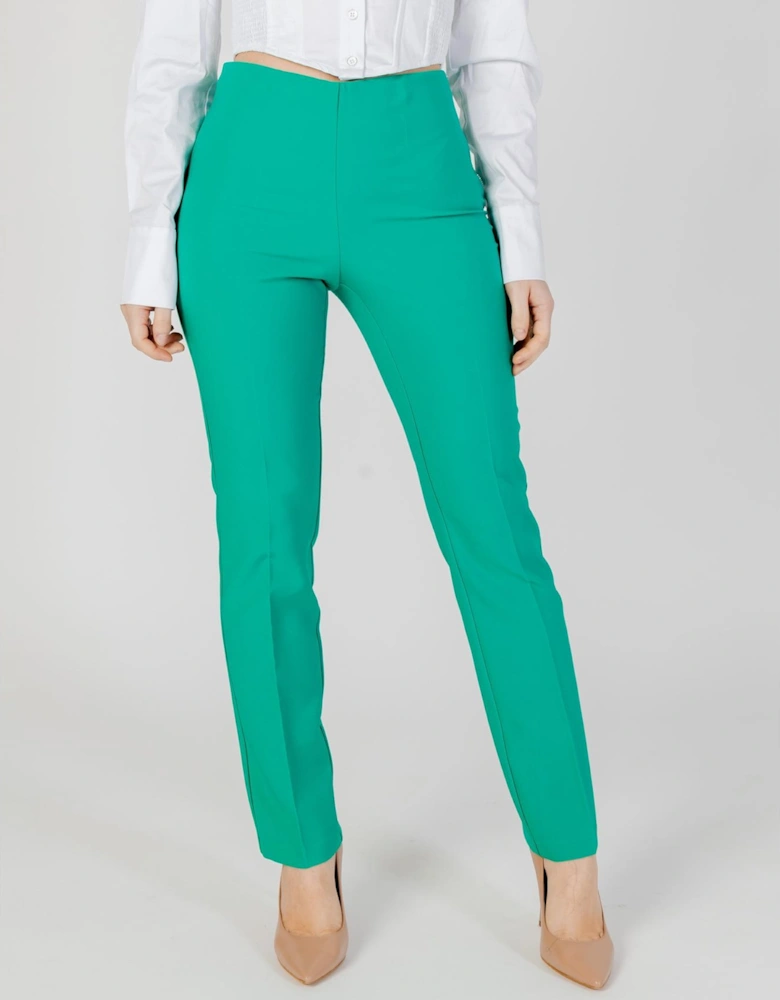 Green Polyester Trousers with Zip Fastening Women