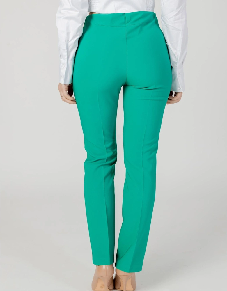 Green Polyester Trousers with Zip Fastening Women