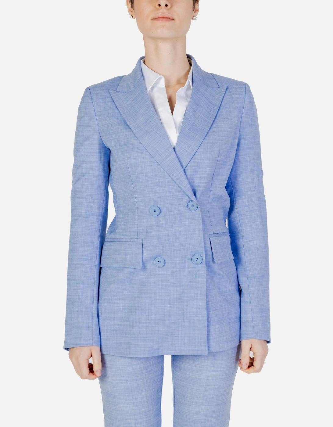 Light Blue Button-Front Blazer with V-Neck and Lapel Collar Women, 3 of 2