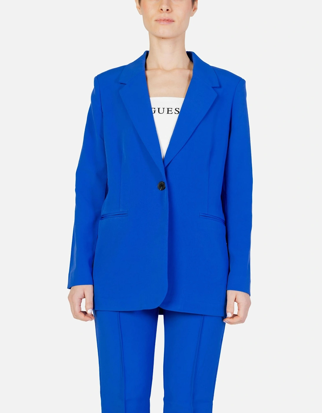 Blue Plain Buttoned Womens Blazer, 4 of 3