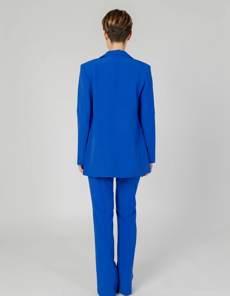 Blue Plain Buttoned Womens Blazer